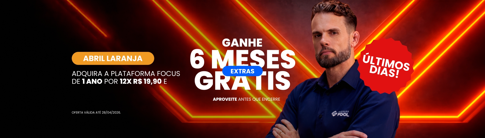 Adquira a plataforma focus de 1 ano por 12x R$19,90 e GANHE 6 Meses extras grátis!